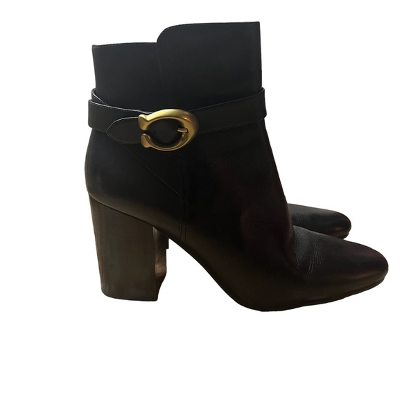 COACH Delaney Signature Buckle Bootie Heel in Classic Black Leather Size 10 - Picture 2 of 10